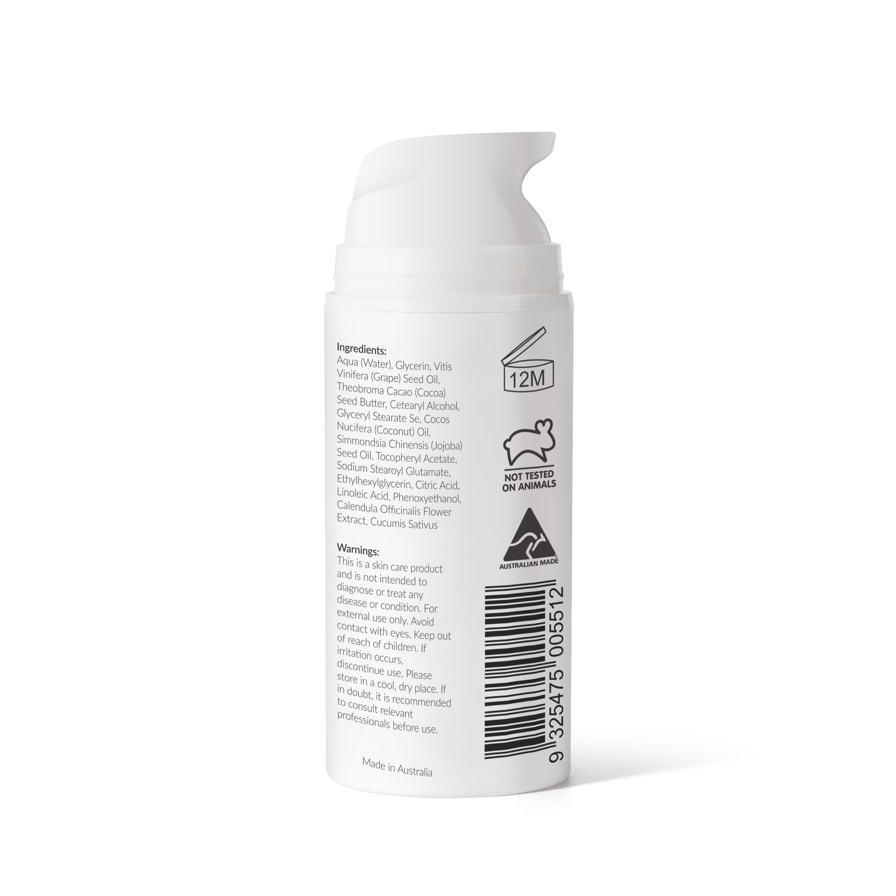 Back view of Barrier Rescue Balm bottle with label on a white background