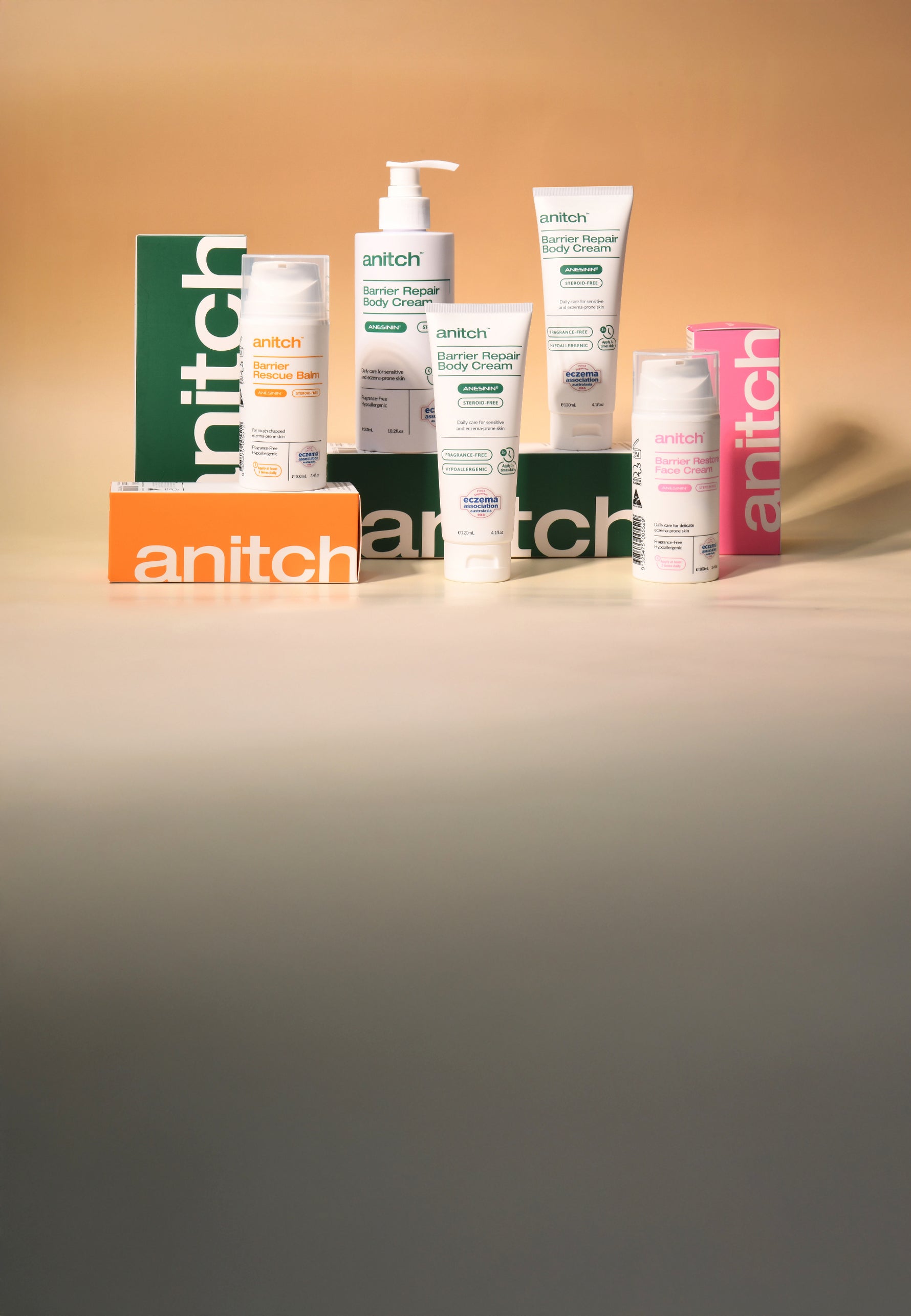 Anitch skincare products on a gradient background