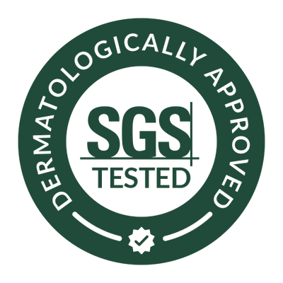 SGS logo with 'Dermatologically Approved' text